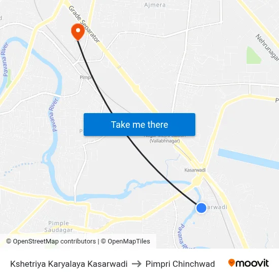 Kshetriya Karyalaya Kasarwadi to Pimpri Chinchwad map