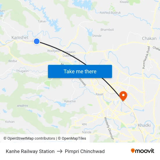 Kanhe Railway Station to Pimpri Chinchwad map