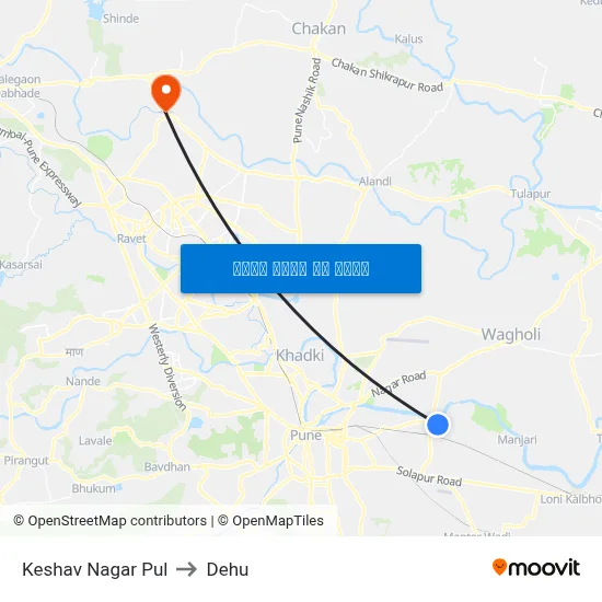 Keshav Nagar Pul to Dehu map