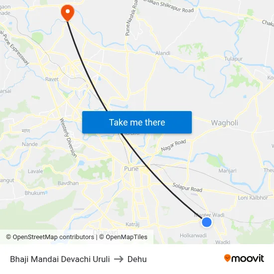 Bhaji Mandai Devachi Uruli to Dehu map