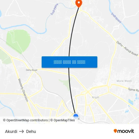 अकुर्डी to देहू map