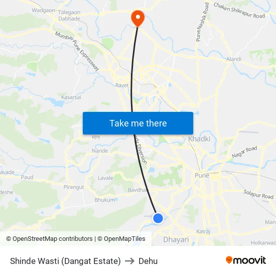 Shinde Wasti (Dangat Estate) to देहू map