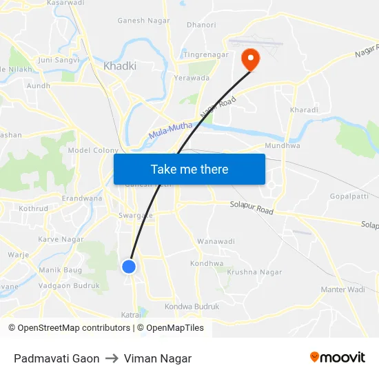 पद्मावती गांव to विमान नगर map