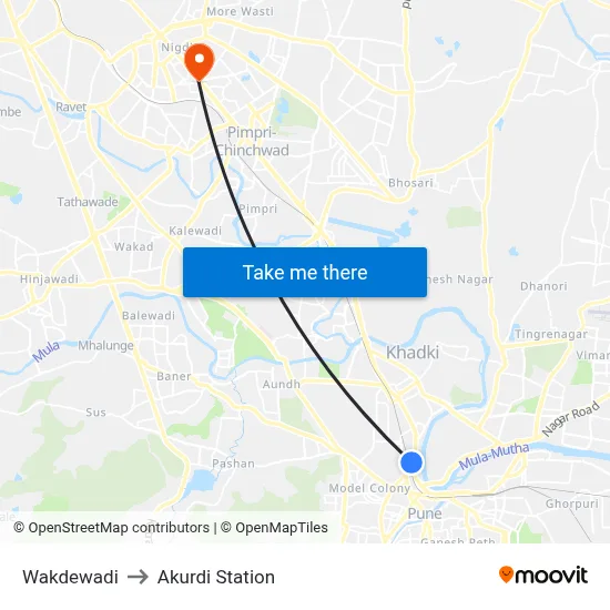 वाकडेवाडी to अकुर्डी स्टेशन map