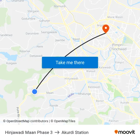 हिंजवाड़ी मान फेज 3 to अकुर्डी स्टेशन map