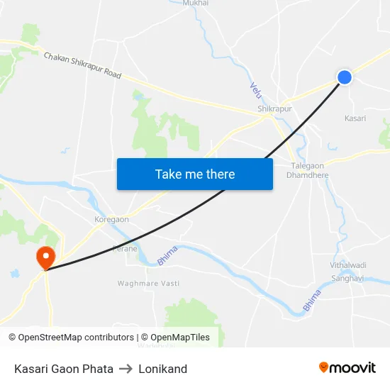 कसरी गांव फाटा to लोणीकंद map