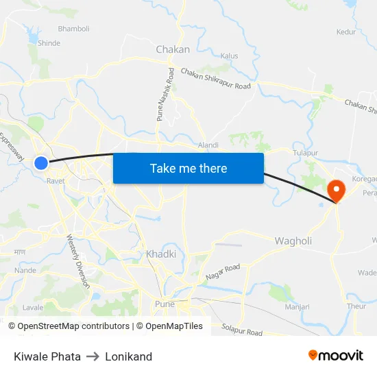किवले फाटा to लोणीकंद map