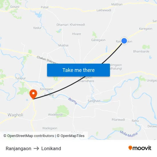 रंजनगाव to लोणीकंद map