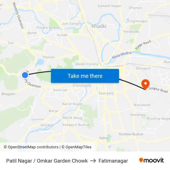 Patil Nagar / Omkar Garden Chowk to Fatimanagar map