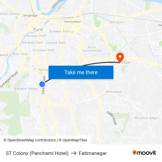 ST Colony (Panchami Hotel) to Fatimanagar map