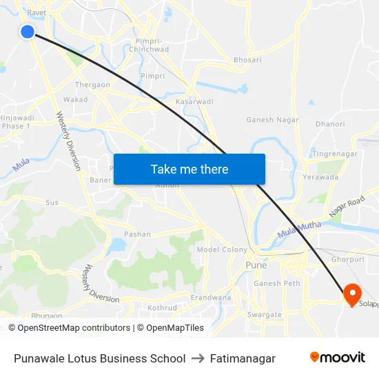 Punawale Lotus Business School to Fatimanagar map