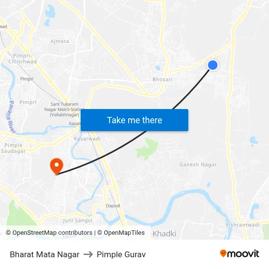भारत माता नगर to पिंपळे गुरव map