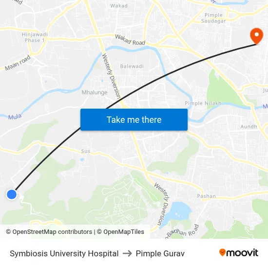 Symbiosis University Hospital to Pimple Gurav map
