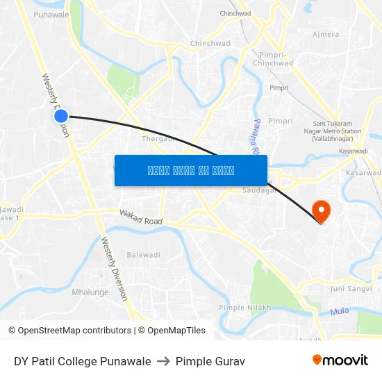 डीवाय पाटील कॉलेज पुनावले to पिंपळे गुरव map