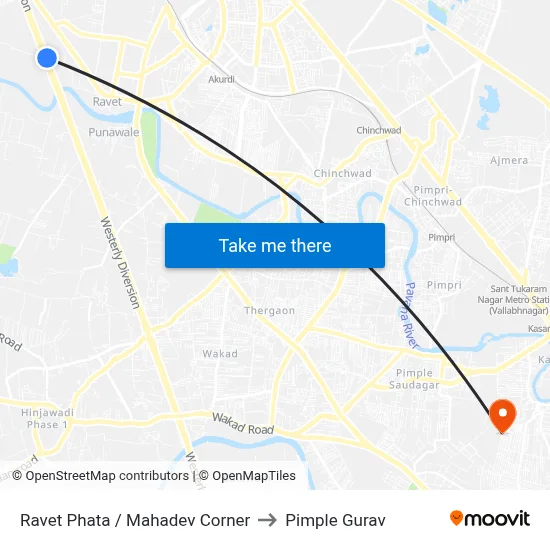 Ravet Phata / Mahadev Corner to Pimple Gurav map