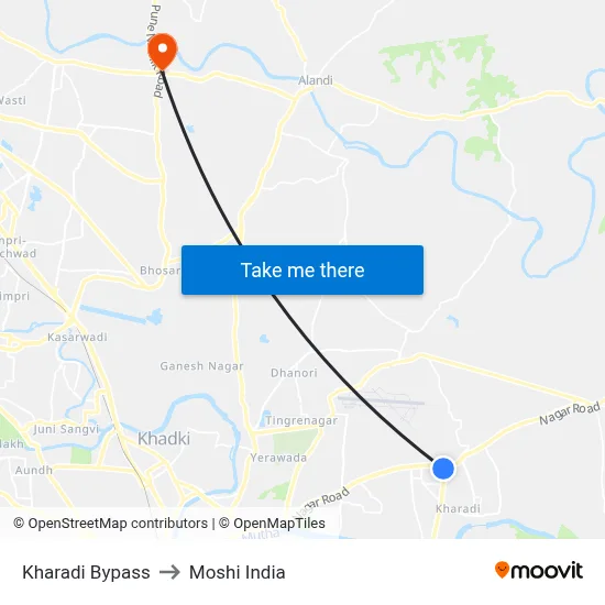 Kharadi Bypass to Moshi India map