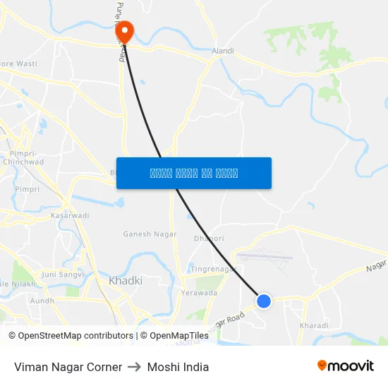 Viman Nagar Corner to Moshi India map