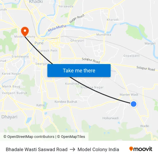 Bhadale Wasti Saswad Road to Model Colony India map