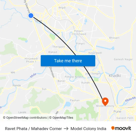 Ravet Phata / Mahadev Corner to Model Colony India map