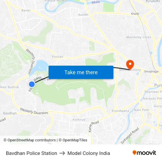 बावधन पुलिस स्टेशन to मॉडल कॉलोनी इंडिया map
