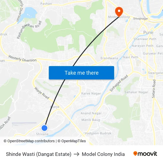 Shinde Wasti (Dangat Estate) to Model Colony India map