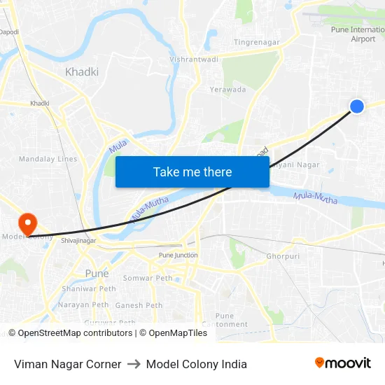 Viman Nagar Corner to Model Colony India map
