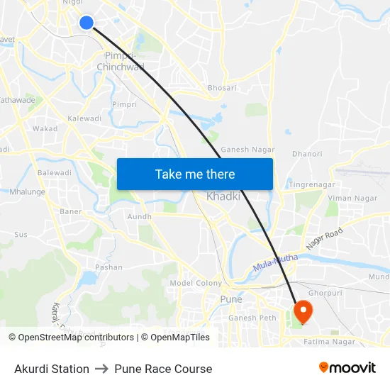 अकुर्डी स्टेशन to पुणे रेस कोर्स map