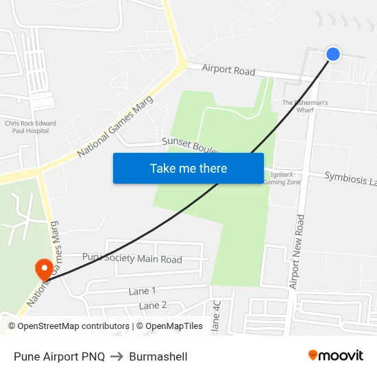 पुणे हवाई अड्डा PNQ to बर्माशेल map