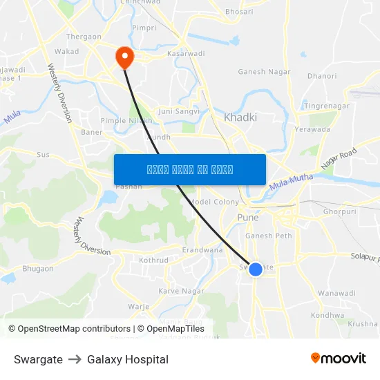 स्वारगेट to गैलेक्सी अस्पताल map