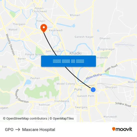 जीपीओ to मैक्सकेयर अस्पताल map