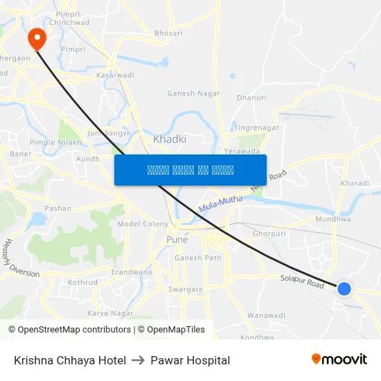 कृष्णा छाया होटल to पवार अस्पताल map