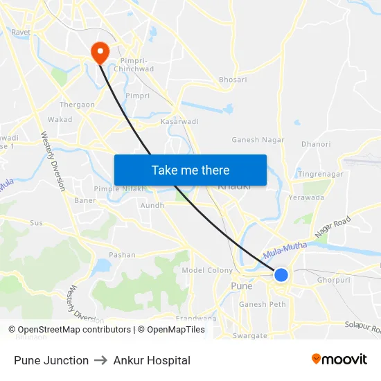 पुणे जंक्शन to अंकुर अस्पताल map