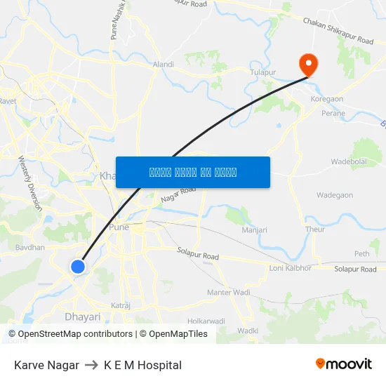 कर्वे नगर to के ई एम अस्पताल map