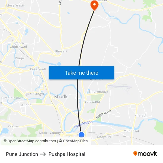 Pune Junction to Pushpa Hospital map
