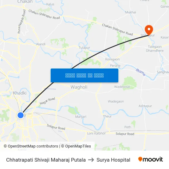 छत्रपति शिवाजी महाराज पुतळा to सूर्य अस्पताल map
