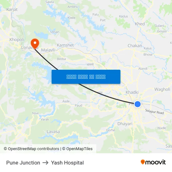 पुणे जंक्शन to यश हॉस्पिटल map