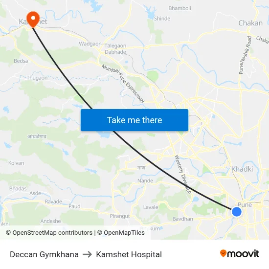 Deccan Gymkhana to Kamshet Hospital map