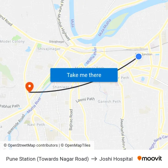 Pune Station (Towards Nagar Road) to Joshi Hospital map