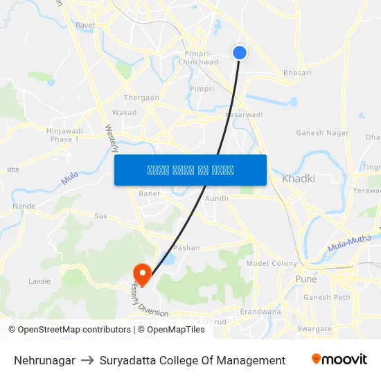 नेहरूनगर to सूर्यदत्ता प्रबंधन महाविद्यालय map