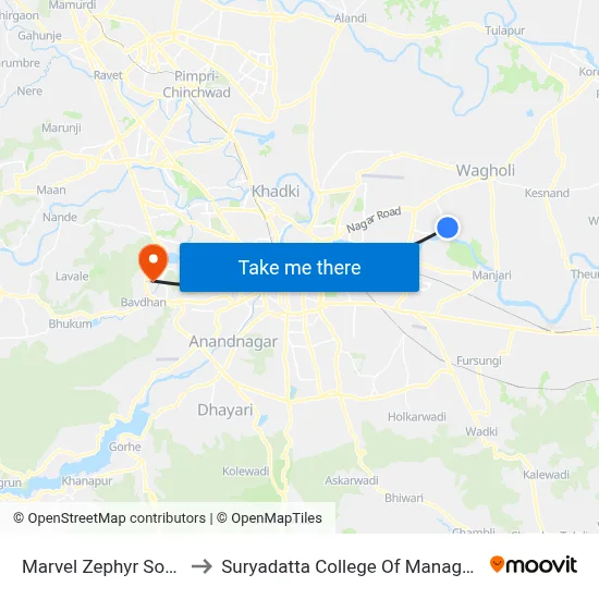 मार्वल ज़ेफिर सोसाइटी to सूर्यदत्ता प्रबंधन महाविद्यालय map