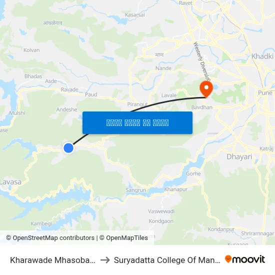 खरवडे म्हसोबा मंदिर to सूर्यदत्ता प्रबंधन महाविद्यालय map