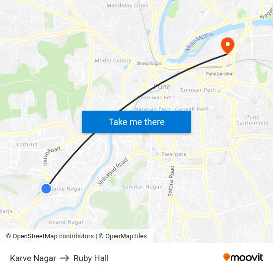 Karve Nagar to Ruby Hall map