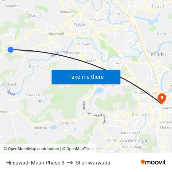 हिंजवाड़ी मान फेज 3 to शनिवारवाडा map
