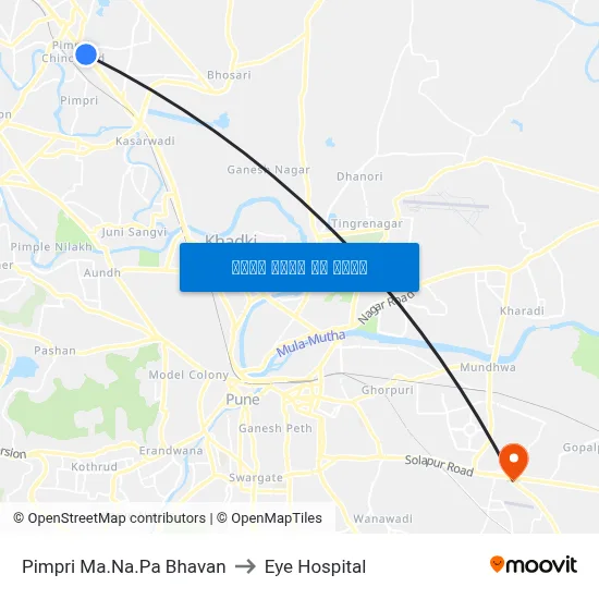 पिंपरी मा.न.पा भवन to आई हॉस्पिटल map