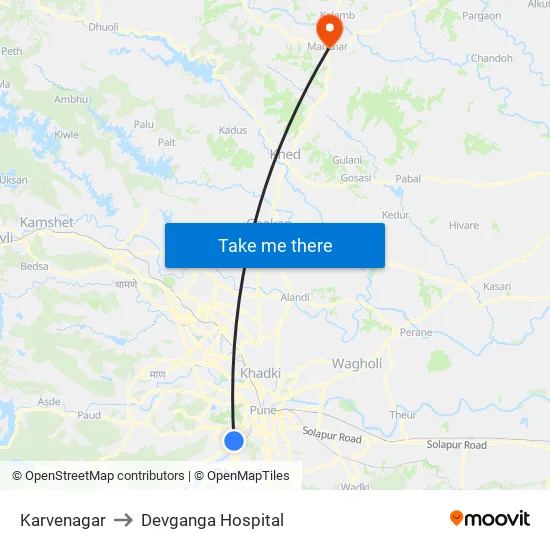 कर्वे नगर to देवगंगा अस्पताल map