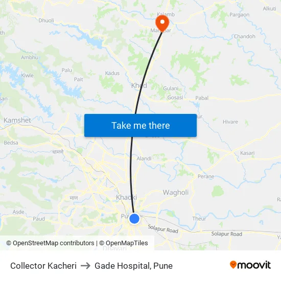 Collector Kacheri to Gade Hospital, Pune map