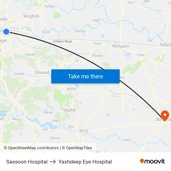 सासून अस्पताल to यशदीप आई हॉस्पिटल map
