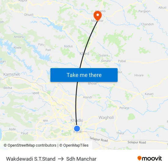 मरियाई गेट नवीन एसटी स्टैंड to एसडीएच मंचर map