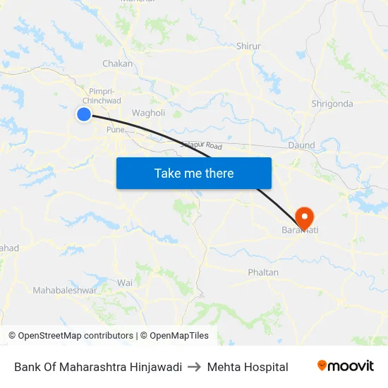 बैंक ऑफ महाराष्ट्र हिंजवाड़ी to मेहता अस्पताल map