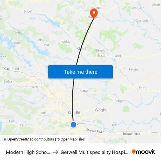 Modern High School to Getwell Multispeciality Hospital map